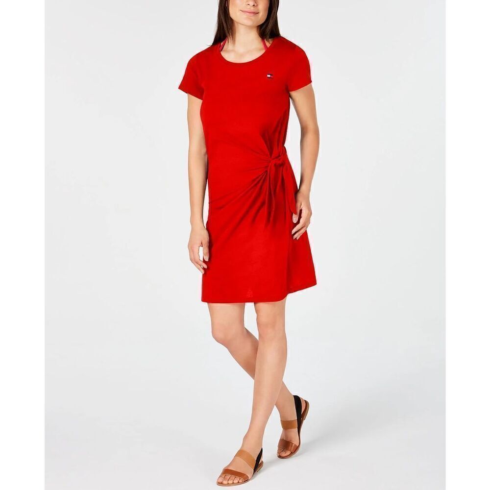 ✨Tommy Hilfiger Red Side Tie Mini T-Shirt Sz Large Dress✨